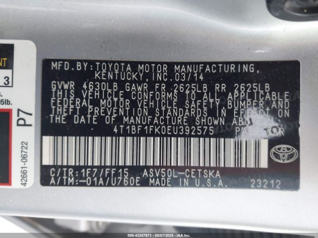 4T1BF1FK0EU392575 Toyota CAMRY SE