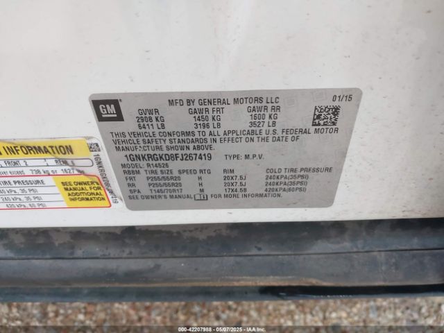 1GNKRGKD8FJ267419 Chevrolet Traverse 1lt