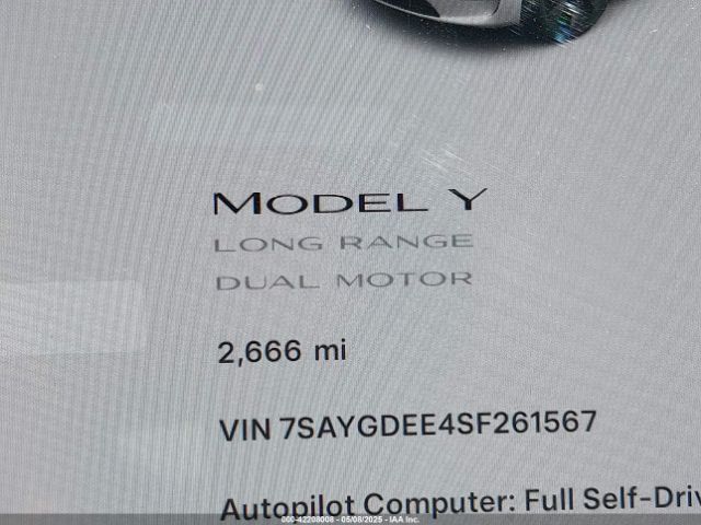 7SAYGDEE4SF261567 Tesla Model Y Long Range Dual Motor All-wheel Drive