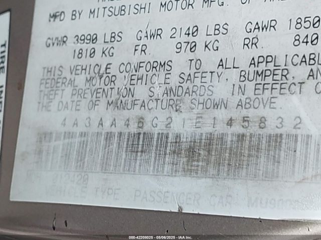2001 MITSUBISHI GALANT 4A3AA46G21E145832 Photo 8