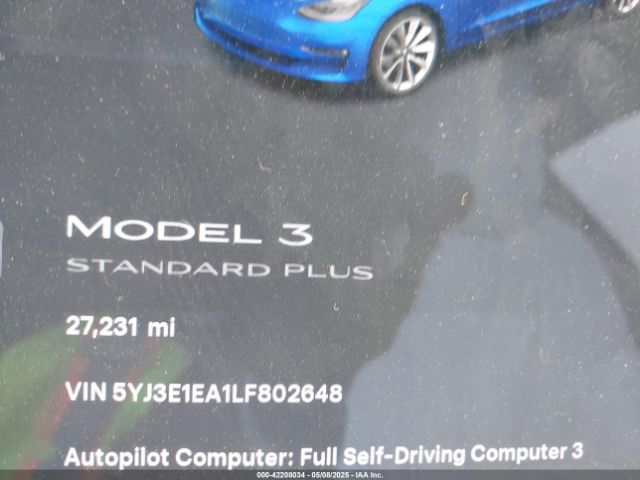 5YJ3E1EA1LF802648 Tesla Model 3 Standard Range Plus Rear-wheel Drive/standard Range Rear-wheel Drive