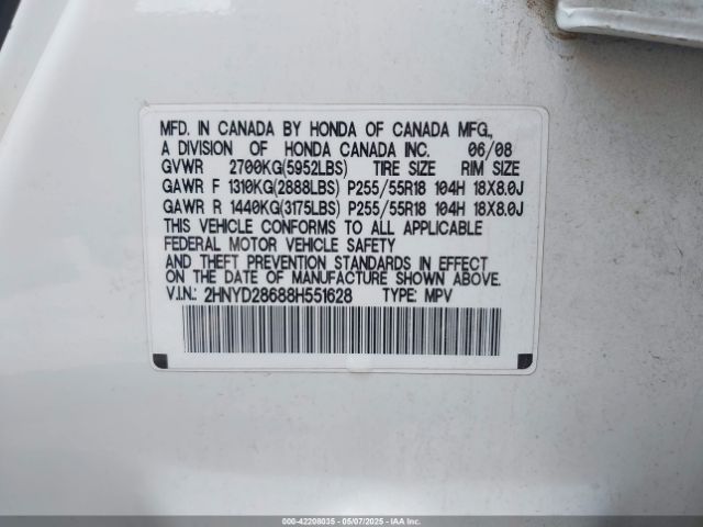 2008 ACURA MDX 2HNYD28688H551628 Photo 8