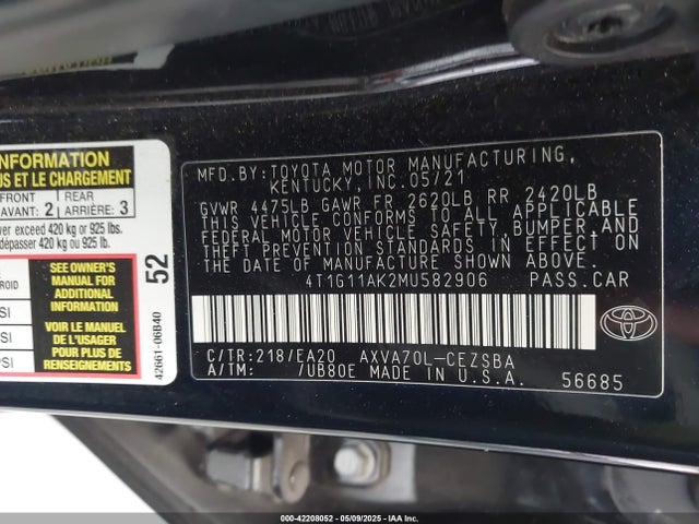 4T1G11AK2MU582906 Toyota CAMRY SE