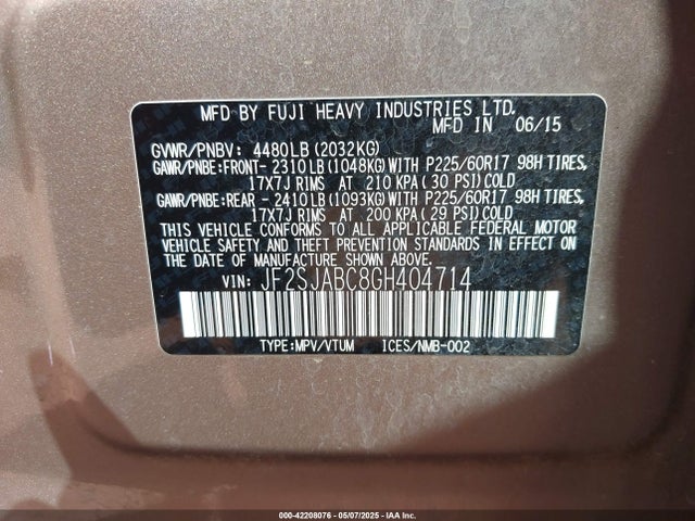 Subaru naturally aspirated u5 2016 JF2SJABC8GH404714 Image 9