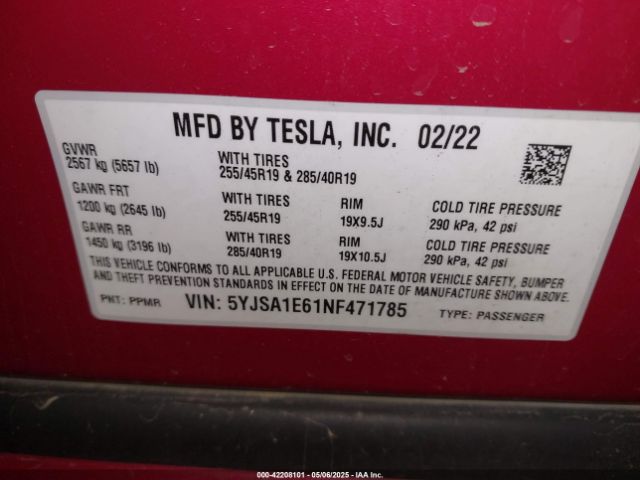 5YJSA1E61NF471785 Tesla MODEL S