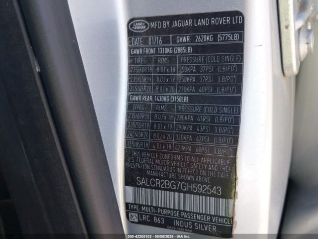SALCR2BG7GH592543 Land Rover Discovery Sport Hse