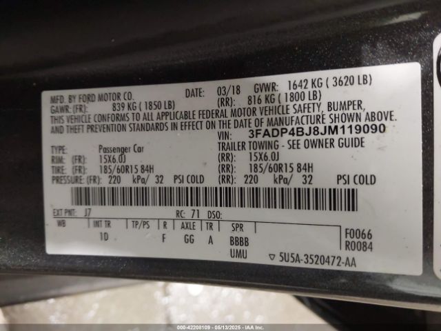 3FADP4BJ8JM119090 Ford FIESTA SE