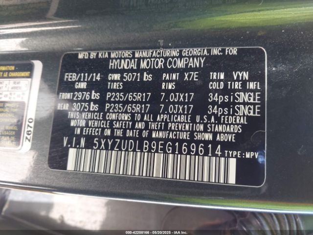 5XYZUDLB9EG169614 Hyundai Santa Fe Sport 2.4l