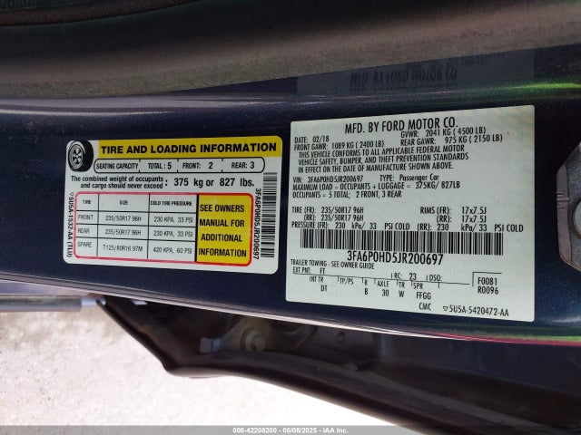 Ford FUSION SE 2018 3FA6P0HD5JR200697 Image 9