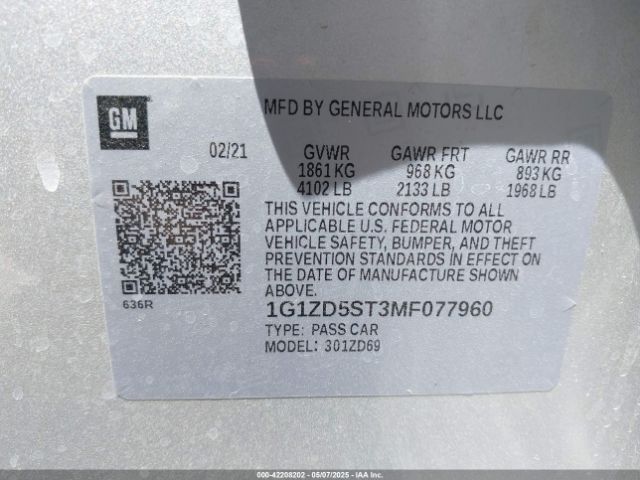 2021 CHEVROLET MALIBU 1G1ZD5ST3MF077960 Photo 8