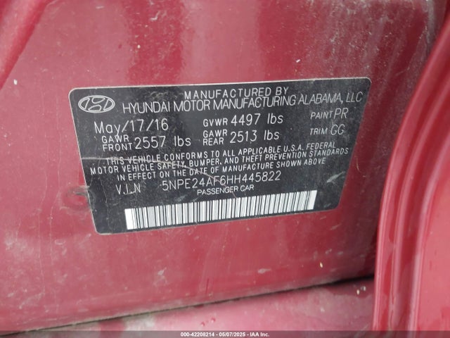 5NPE24AF6HH445822 Hyundai Sonata