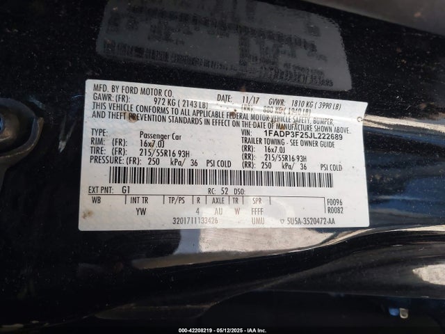 1FADP3F25JL222689 Ford 2.0l gdi