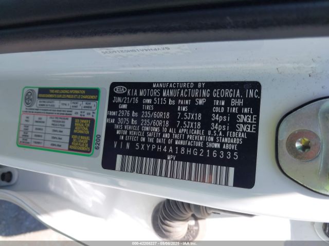 5XYPH4A18HG216335 KIA Sorento 2.0t Ex