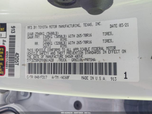 5TFDZ5BN3MX061420 Toyota Tacoma Trd Off-road