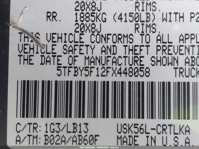5TFBY5F12FX448058 Toyota Tundra Limited 5.7l V8