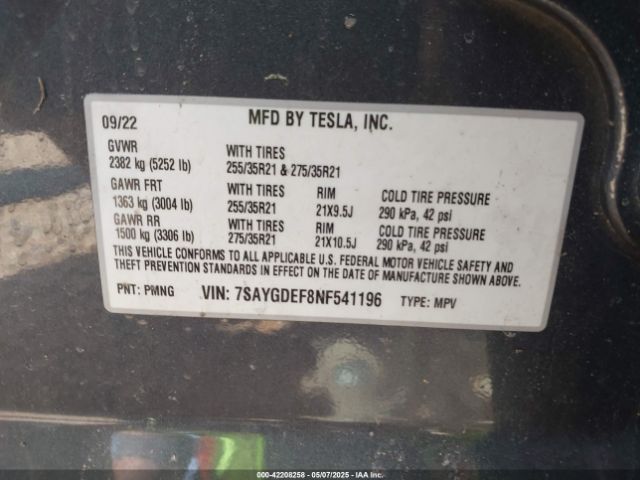 7SAYGDEF8NF541196 Tesla Model Y Performance Dual Motor All-wheel Drive