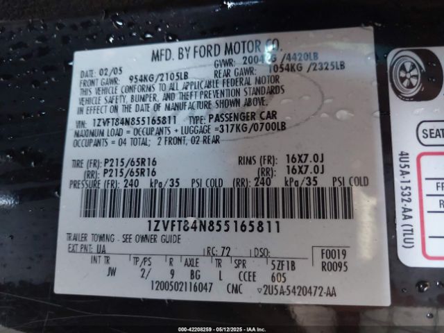 2005 FORD MUSTANG 1ZVFT84N855165811 Photo 8
