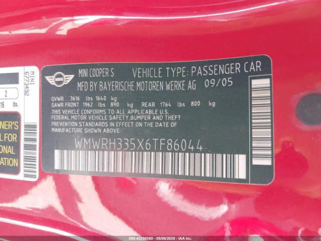 2006 MINI COOPER S WMWRH335X6TF86044 Photo 8