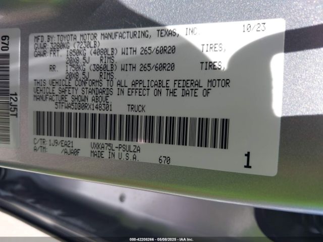 5TFWA5DB0RX148301 Toyota Tundra Limited 4wd