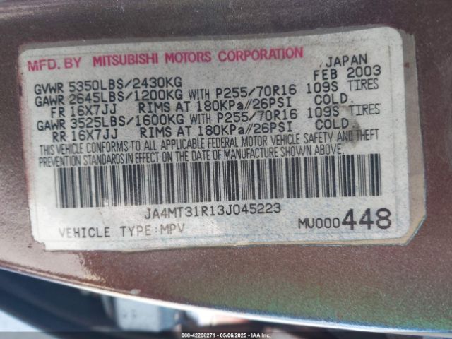 2003 MITSUBISHI MONTERO SPORT JA4MT31R13J045223 Photo 8