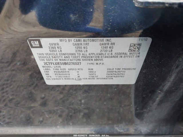 Auction sale of the 2011 Gmc Terrain Slt-1, vin: 2CTFLUE59B6276527, lot number: 42208275