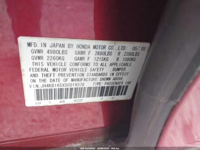 2005 ACURA RL JH4KB165X5C019378 Photo 8