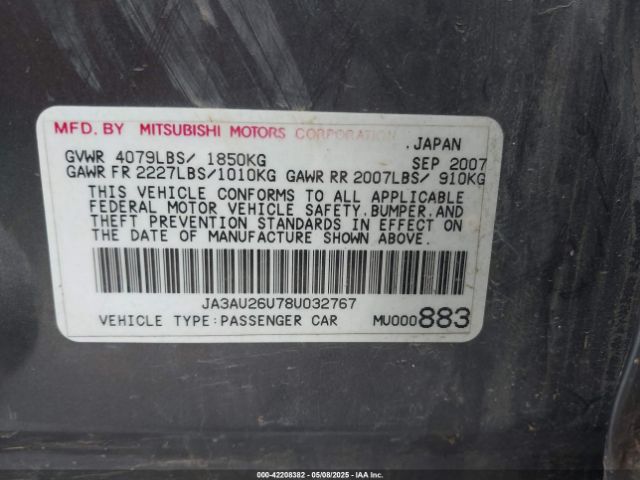 2008 MITSUBISHI LANCER JA3AU26U78U032767 Photo 8