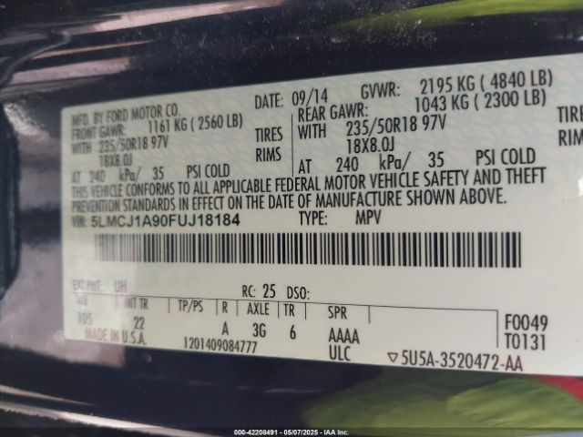 2015 LINCOLN MKC 5LMCJ1A90FUJ18184 Photo 8