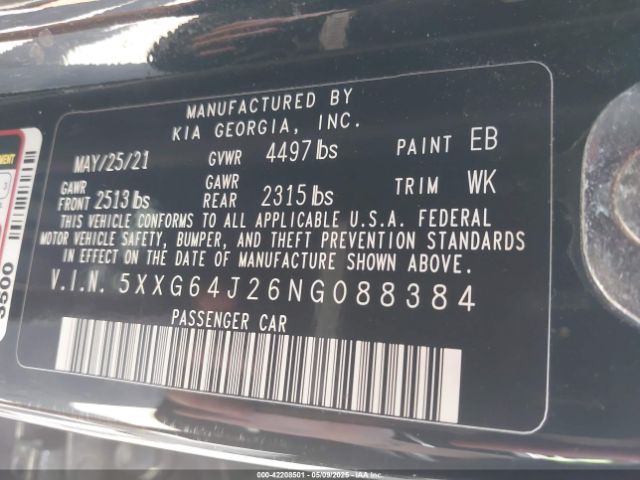 5XXG64J26NG088384 KIA K5 Gt-line