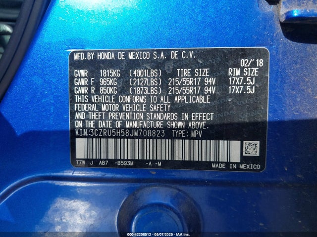 3CZRU5H58JM708823 Honda HR-V EX