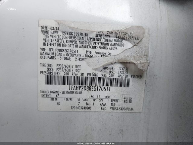 1FAHP2D88EG170511 Ford TAURUS SE