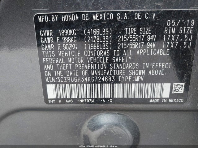 3CZRU6H34KG724683 Honda r18z9