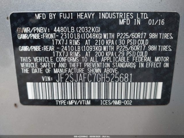 JF2SJAFC7GH525681 Subaru Forester 2.5i Premium