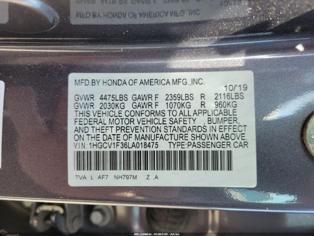 1HGCV1F36LA018475 Honda Accord
