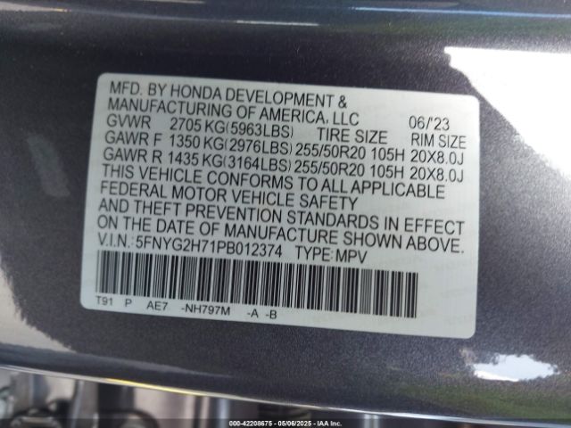 5FNYG2H71PB012374 Honda Pilot 2wd Touring