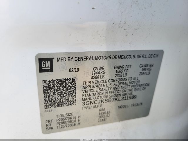 3GNCJKSB7KL311989 Chevrolet TRAX LS