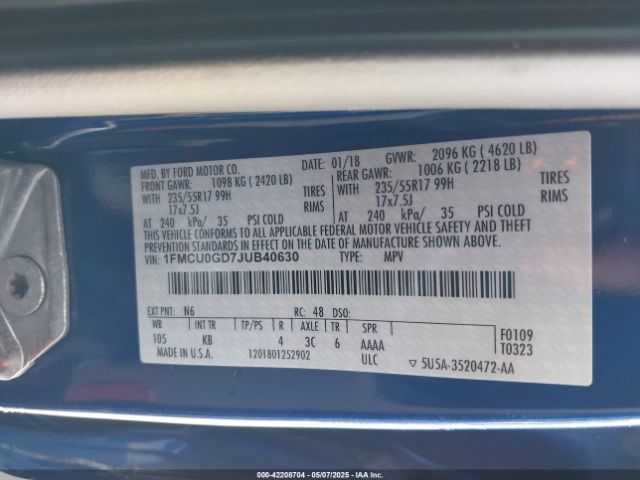 1FMCU0GD7JUB40630 Ford ESCAPE SE