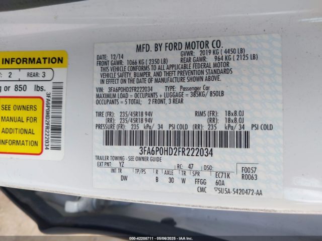 3FA6P0HD2FR222034 Ford FUSION SE