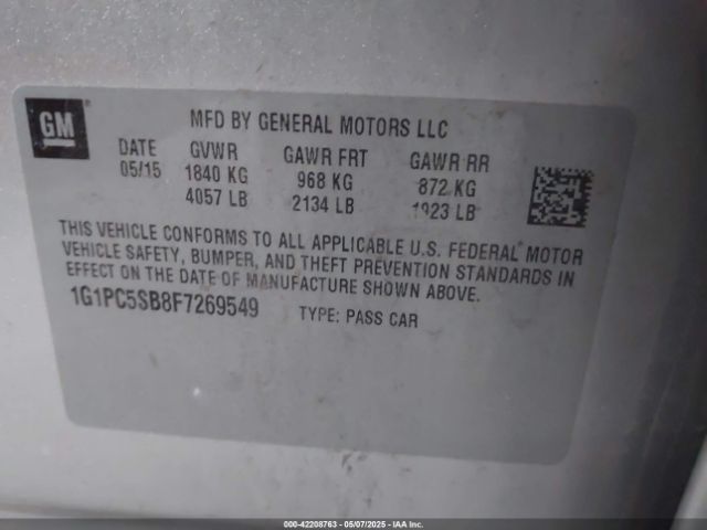 1G1PC5SB8F7269549 Chevrolet Cruze 1lt Auto