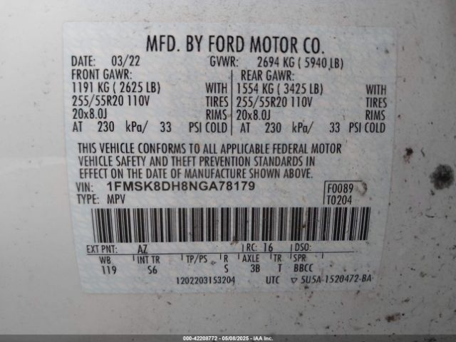 2022 FORD EXPLORER 1FMSK8DH8NGA78179 Photo 8