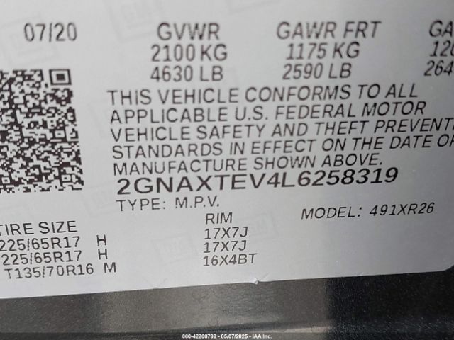 2GNAXTEV4L6258319 Chevrolet Equinox Awd 2fl