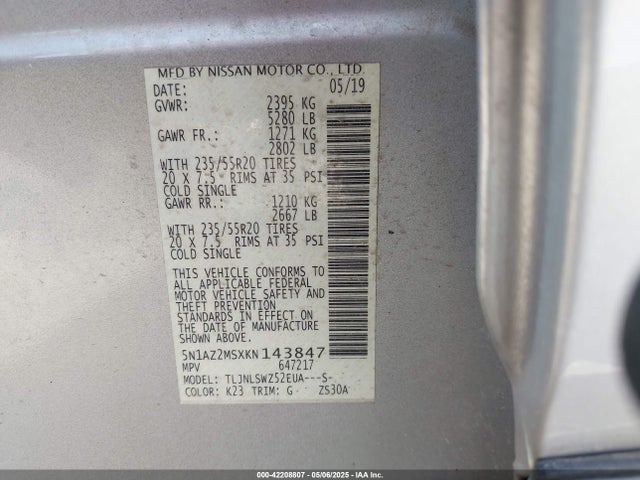 Nissan Murano Platinum 2019 5N1AZ2MSXKN143847 Image 9