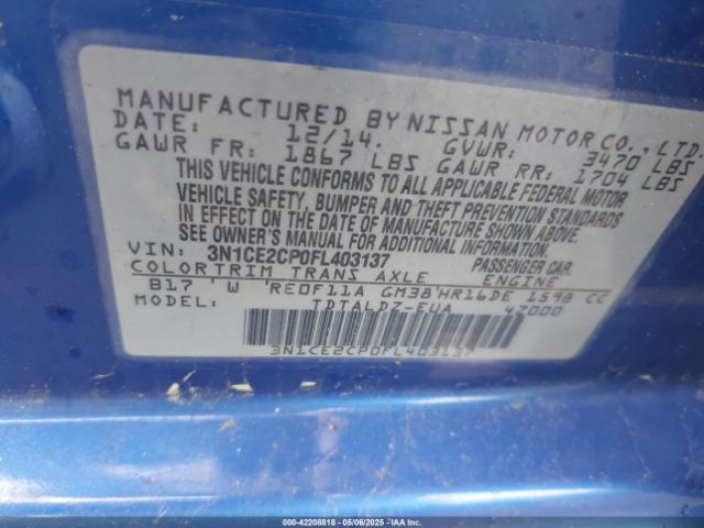 3N1CE2CP0FL403137 Nissan Versa Note Sv