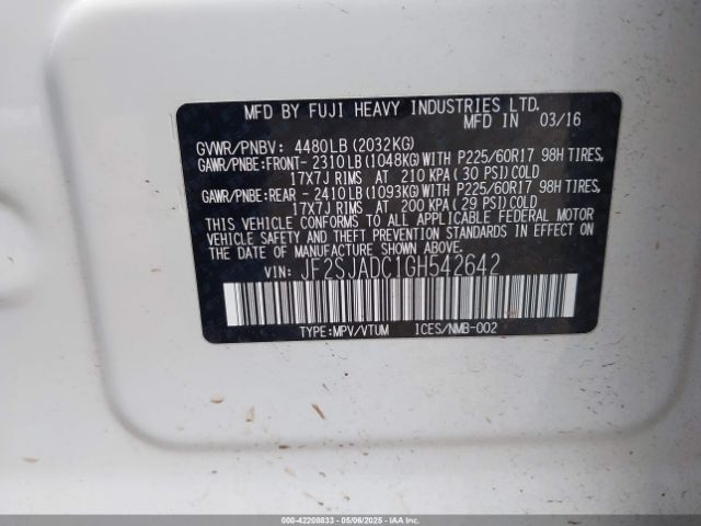 JF2SJADC1GH542642 Subaru Forester 2.5i Premium