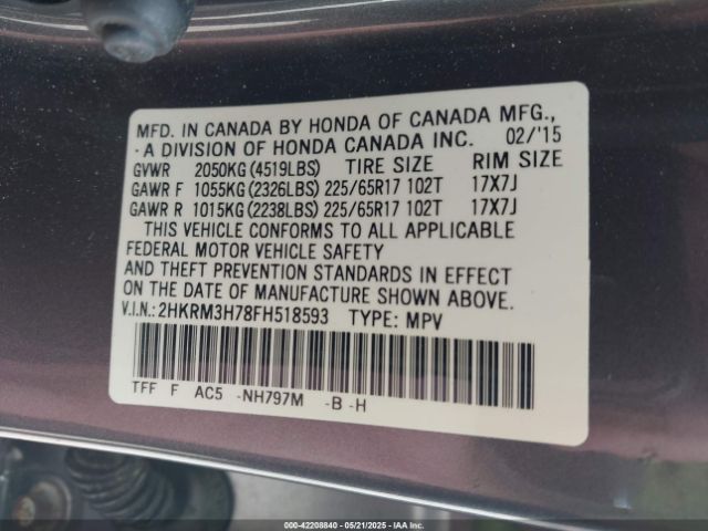 2HKRM3H78FH518593 Honda Cr-v Ex-l