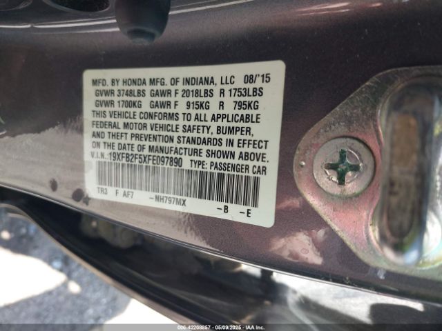 19XFB2F5XFE097890 Honda r18z1