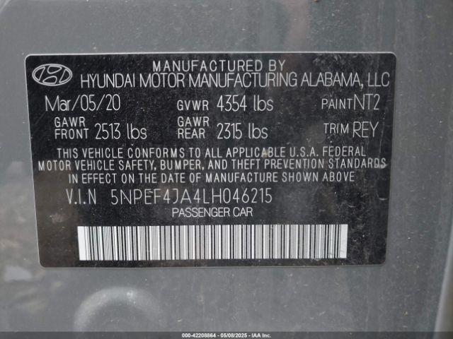 5NPEF4JA4LH046215 Hyundai SONATA SEL