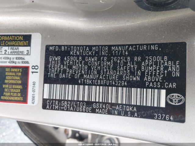 4T1BK1EBXFU143294 Toyota Avalon Xle Touring