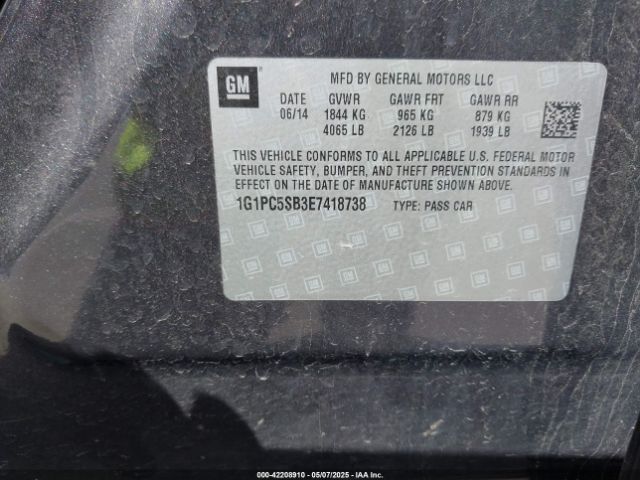 1G1PC5SB3E7418738 Chevrolet Cruze 1lt Auto
