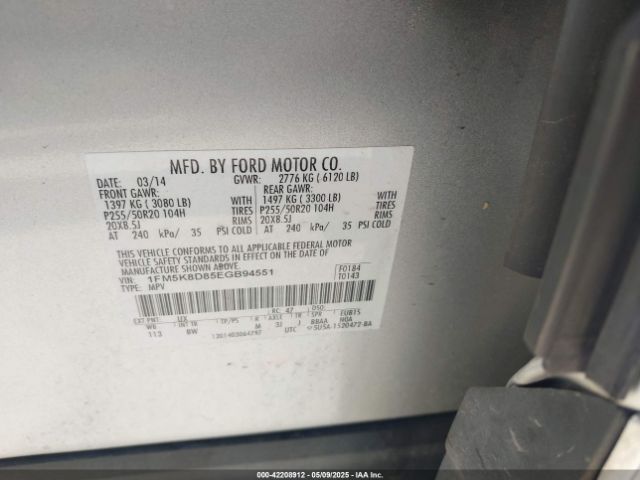1FM5K8D85EGB94551 Ford EXPLORER XLT
